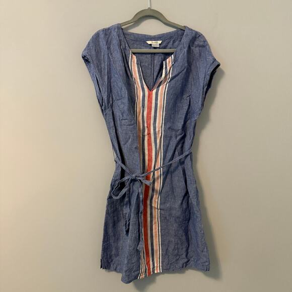 Boden Linen Chambray Striped Shift Short Sleeve Dress Size 10R - Picture 1 of 5
